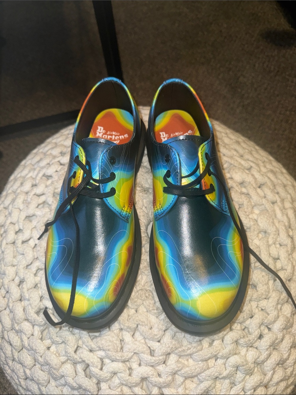Dr. Martens Women’s  Blue, Yellow & Green Gradient 3-Eye Oxfords. NWOB